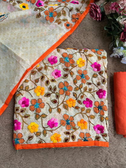 Floral Grace – Hand-Embroidered Chanderi Phulkari suit