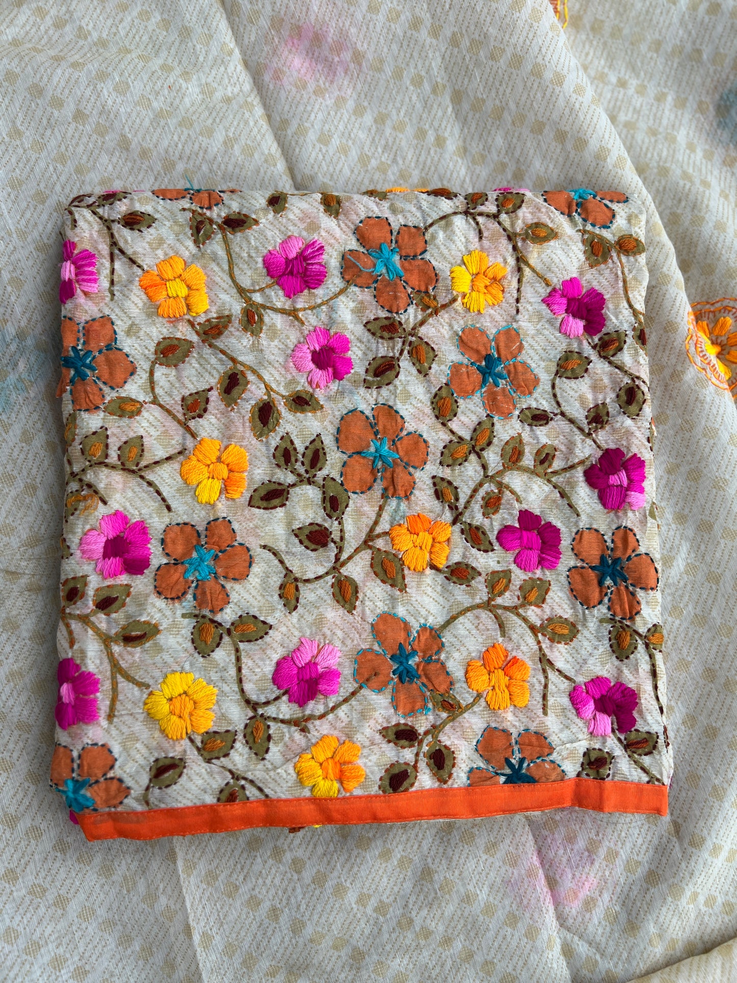 Floral Grace – Hand-Embroidered Chanderi Phulkari suit
