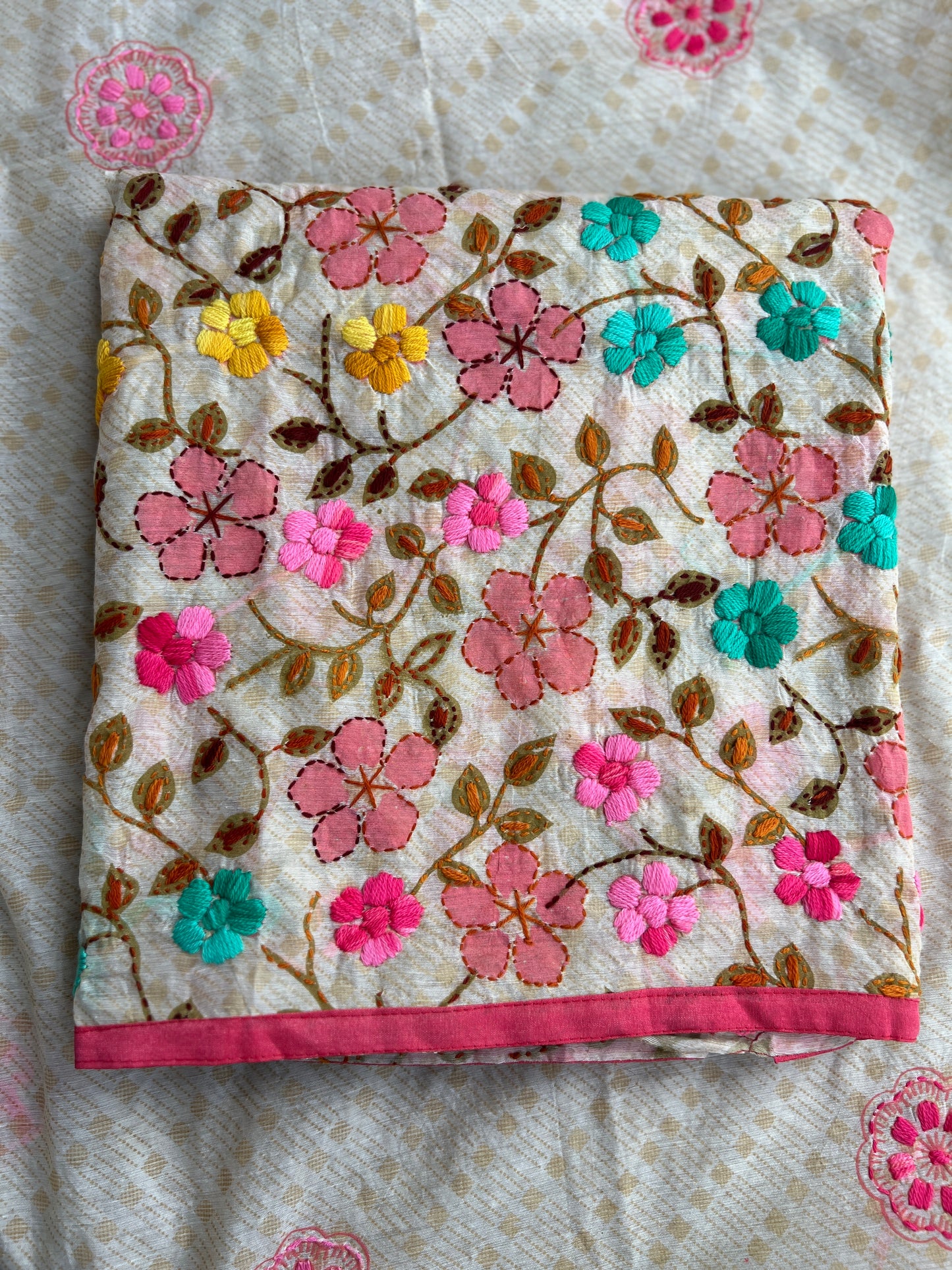 Floral Grace – Hand-Embroidered Chanderi Phulkari suit