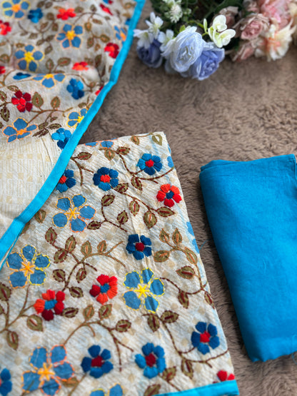 Floral Grace – Hand-Embroidered Chanderi Phulkari suit