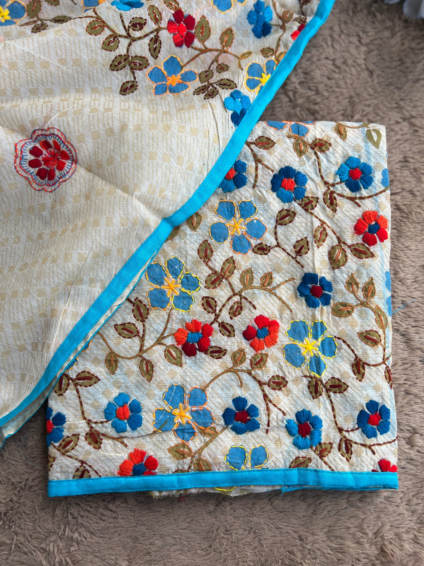 Floral Grace – Hand-Embroidered Chanderi Phulkari suit