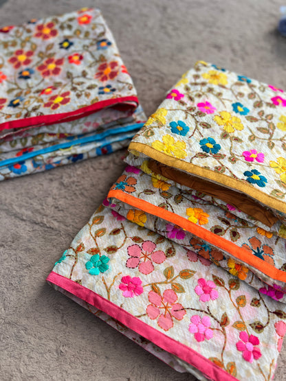 Floral Grace – Hand-Embroidered Chanderi Phulkari suit