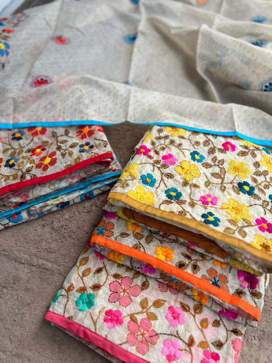 Floral Grace – Hand-Embroidered Chanderi Phulkari suit