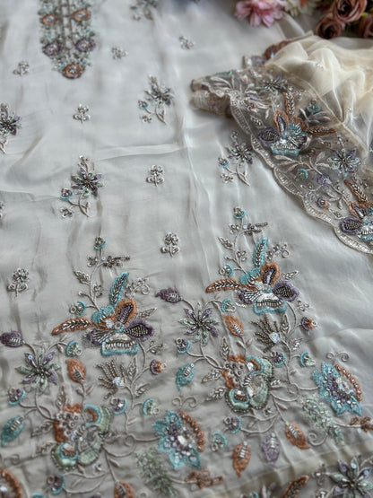 Russia Silk Ensemble with Intricate Embroidery