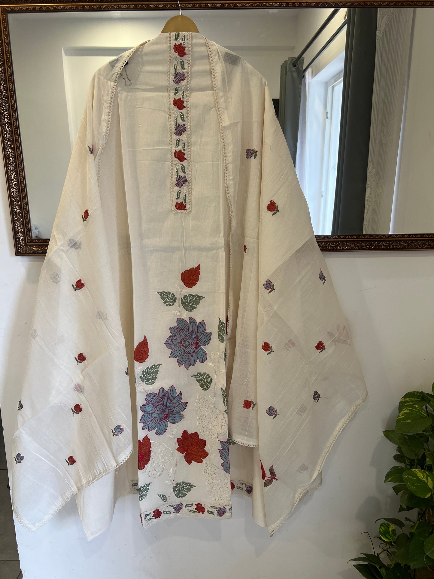 Floral Embroidered cotton suit