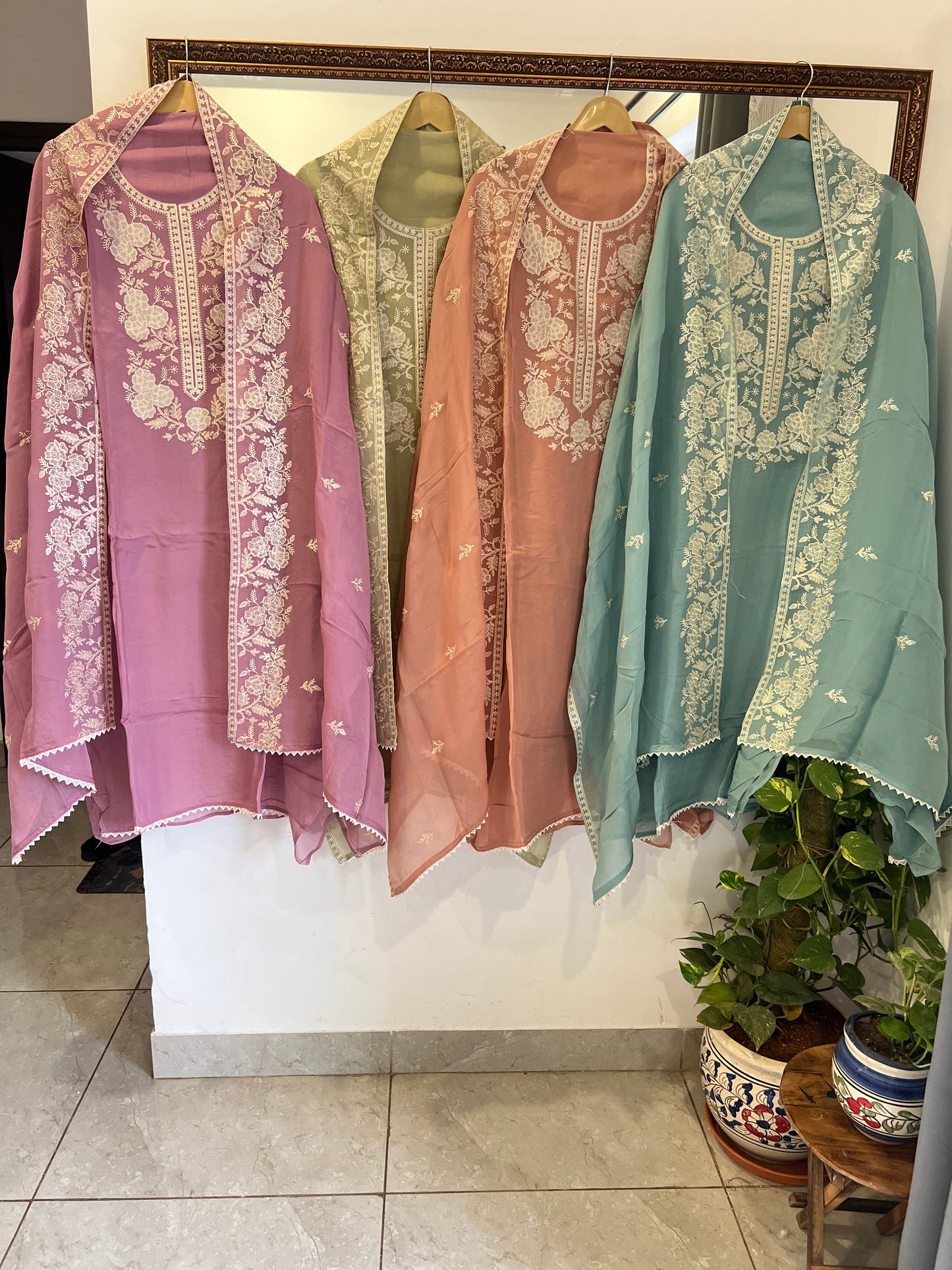 Stunning pastel shades Viscose Organza Salwar Suit