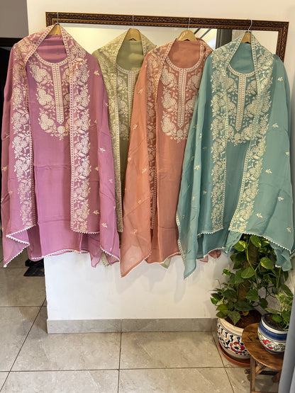 Stunning pastel shades Viscose Organza Salwar Suit