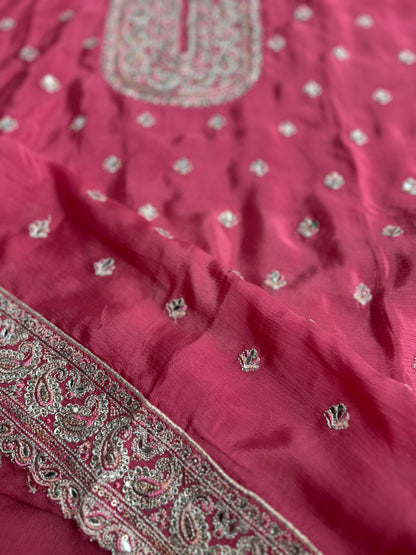 Elegant Chinnon Suit with Embroidered Neck & Daman