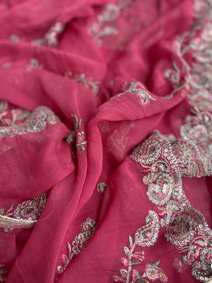 Elegant Chinnon Suit with Embroidered Neck & Daman