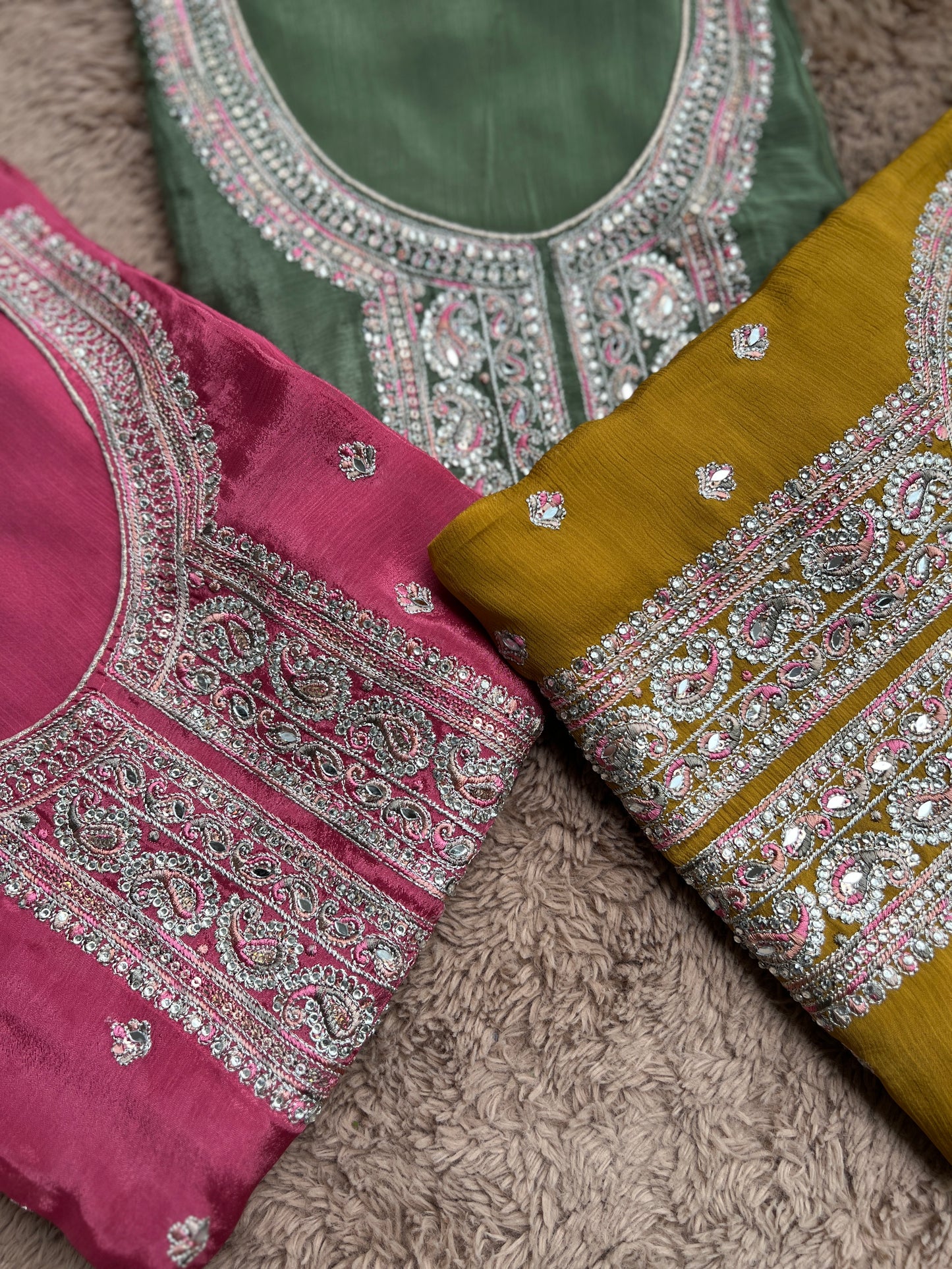 Elegant Chinnon Suit with Embroidered Neck & Daman