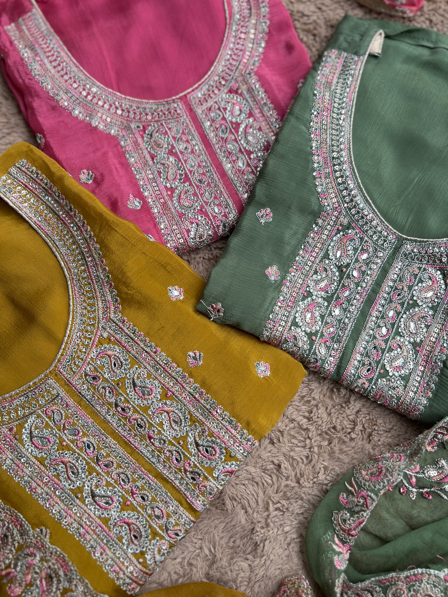 Elegant Chinnon Suit with Embroidered Neck & Daman