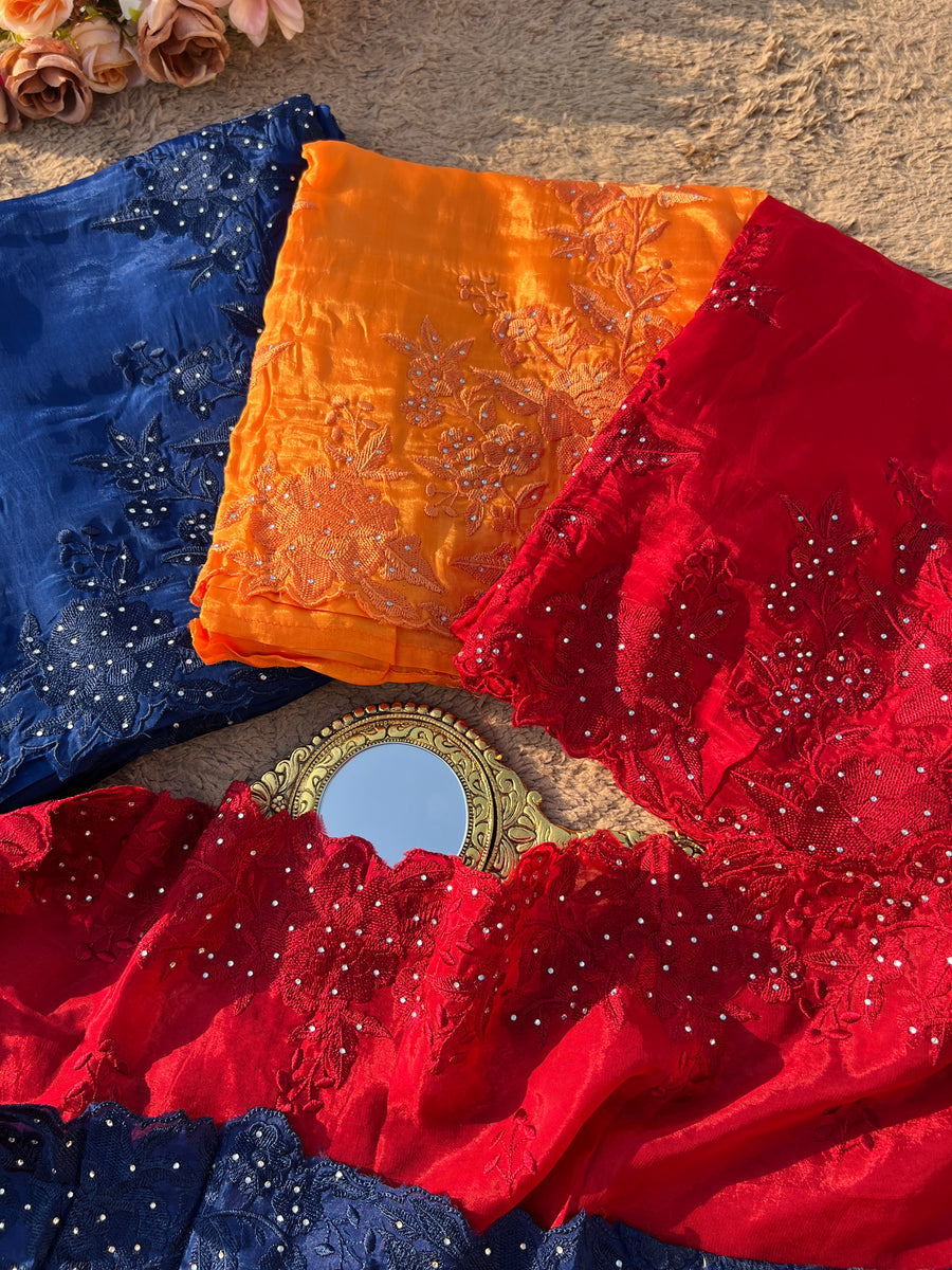 Elegant Pakistani Concept Suit Set – Premium Russian Silk with self  Embroidery