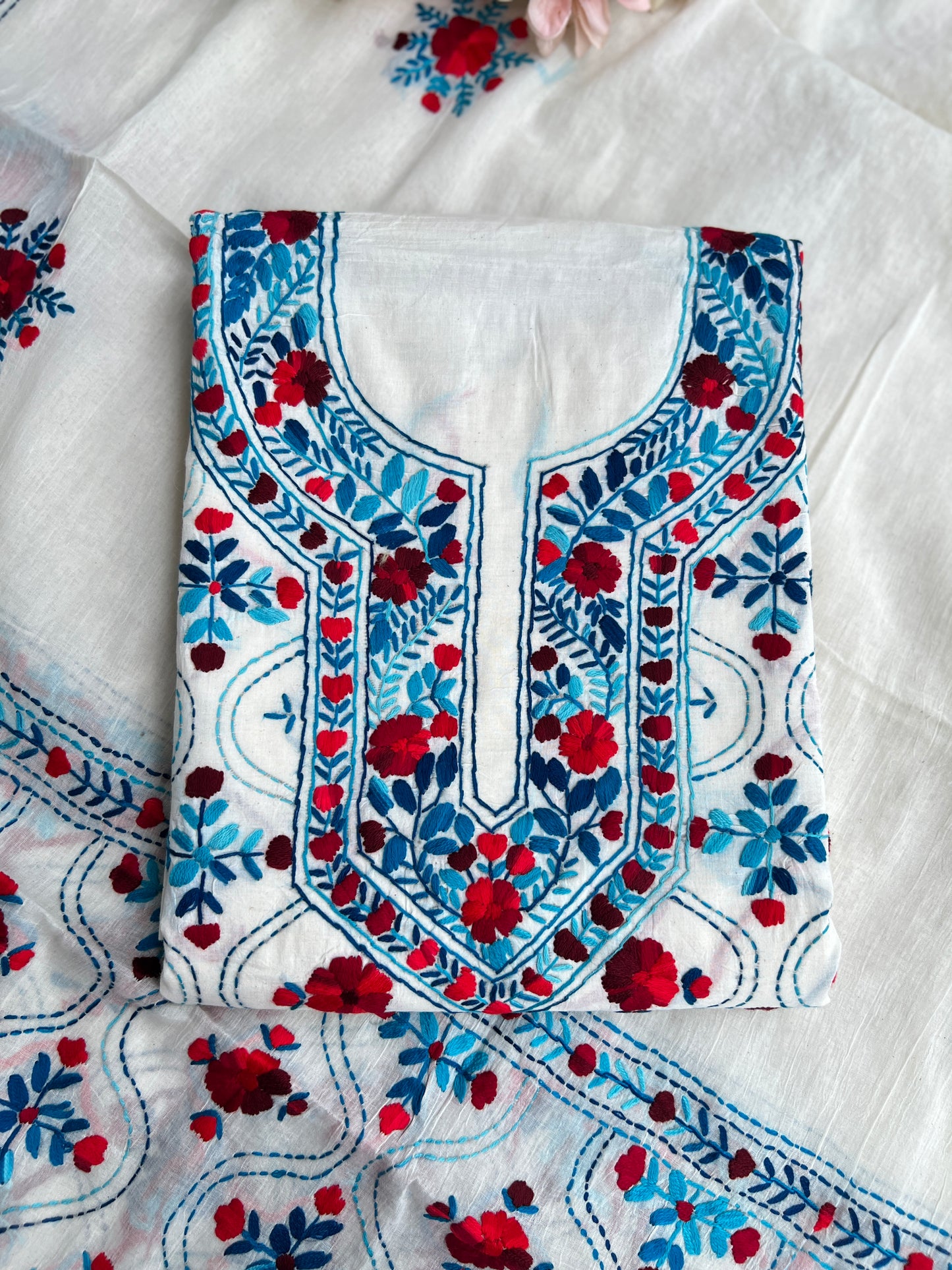 Dual Thread Hand Embroidered Cotton suit