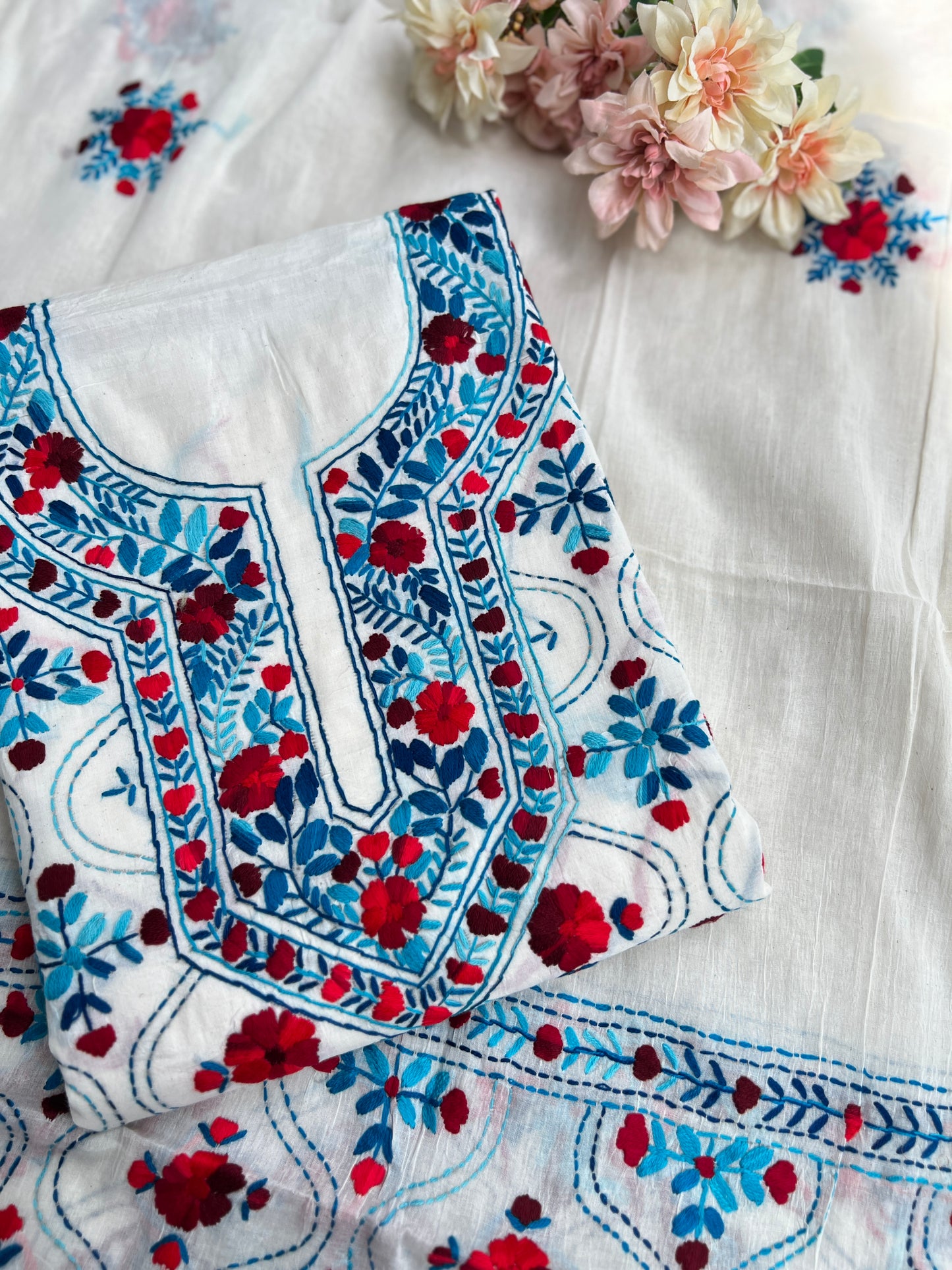 Dual Thread Hand Embroidered Cotton suit