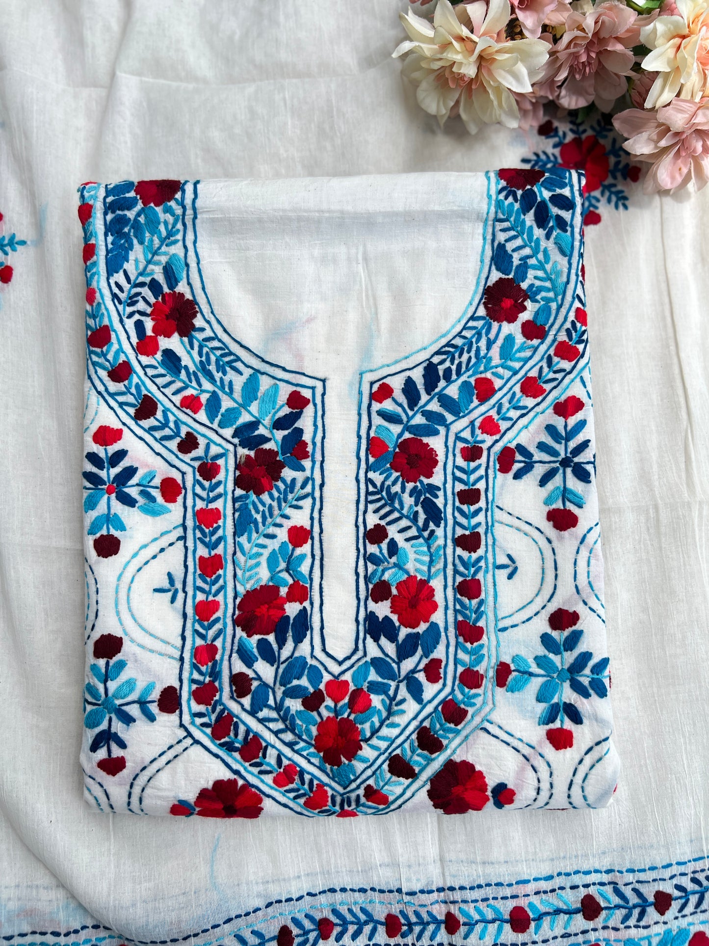 Dual Thread Hand Embroidered Cotton suit