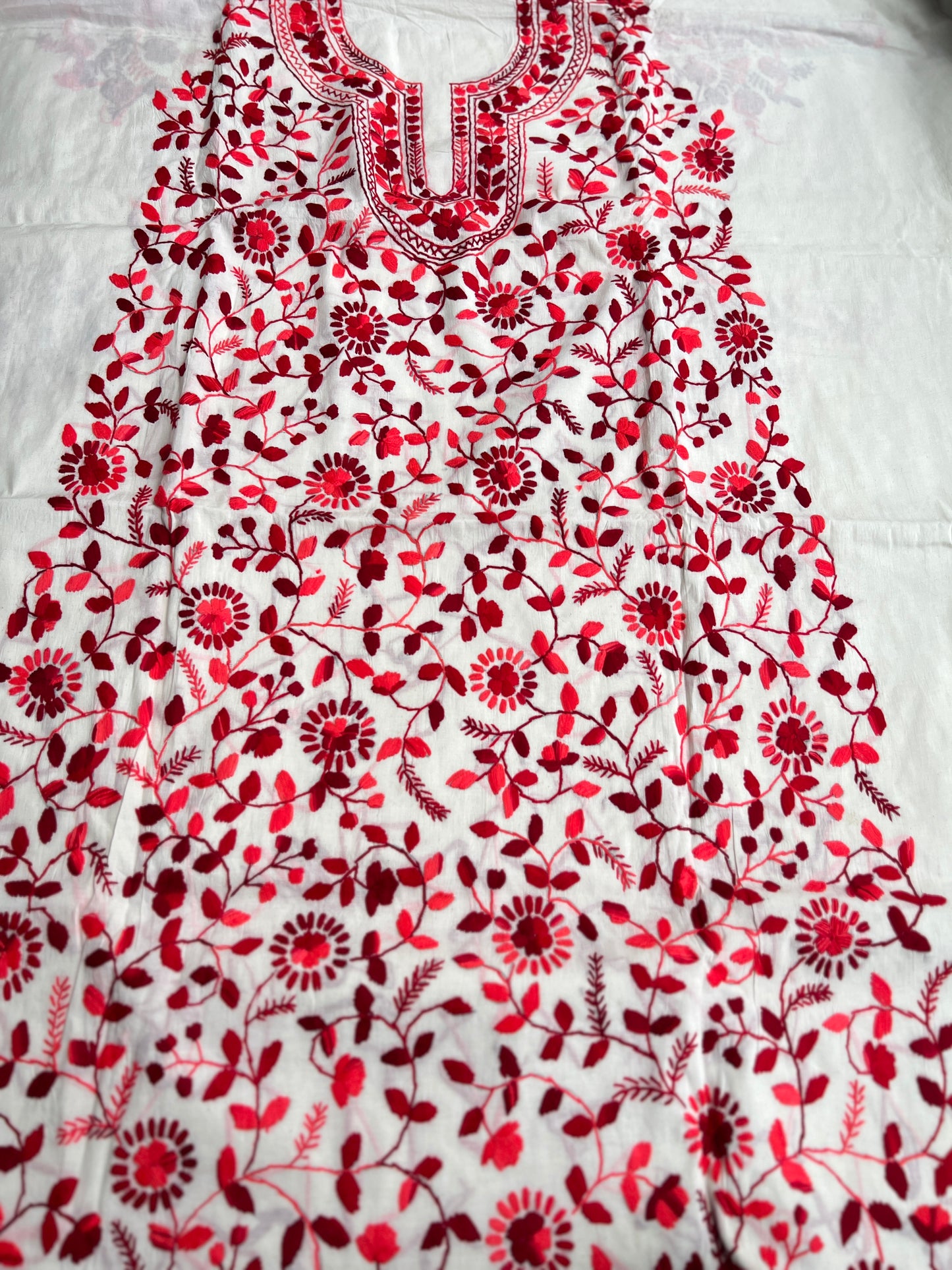 Crimson Bloom Embroidered Cotton Suit