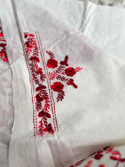Crimson Bloom Embroidered Cotton Suit