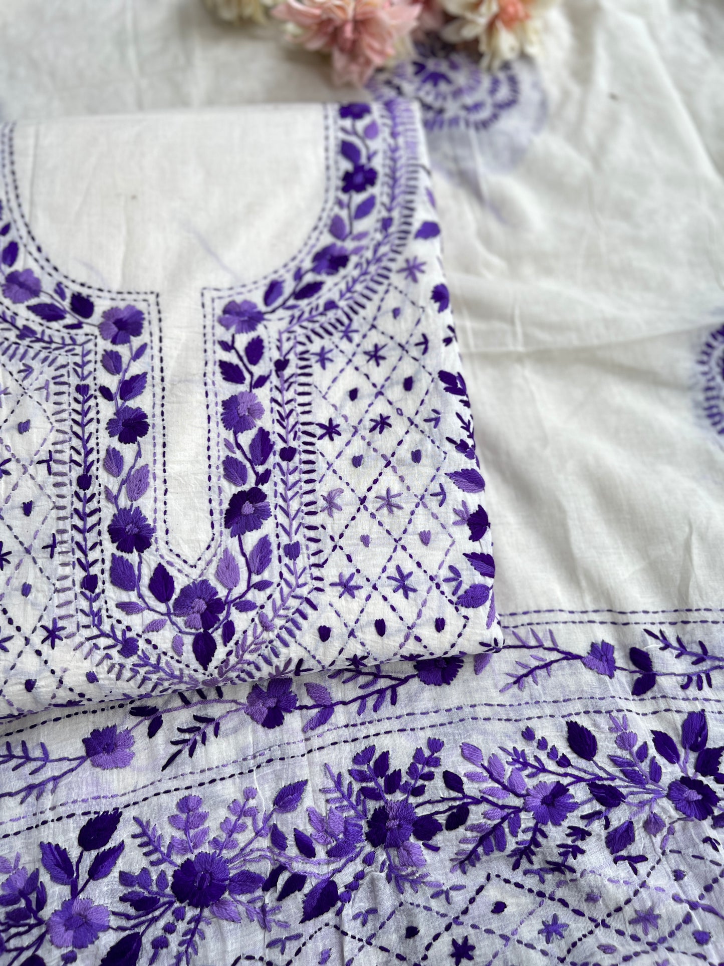 Royal Violet Embroidered Cotton Suit Sset