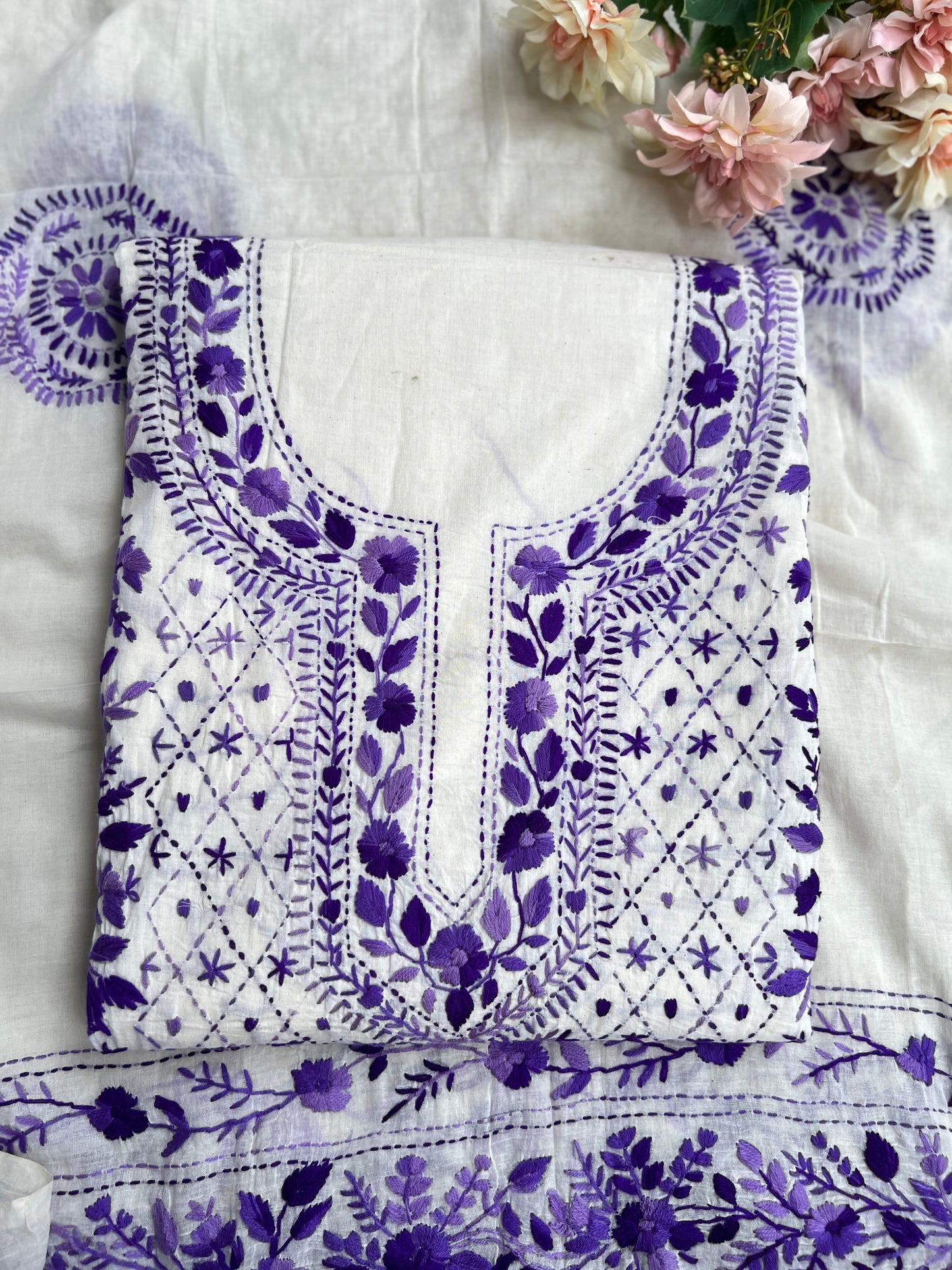 Royal Violet Embroidered Cotton Suit Sset
