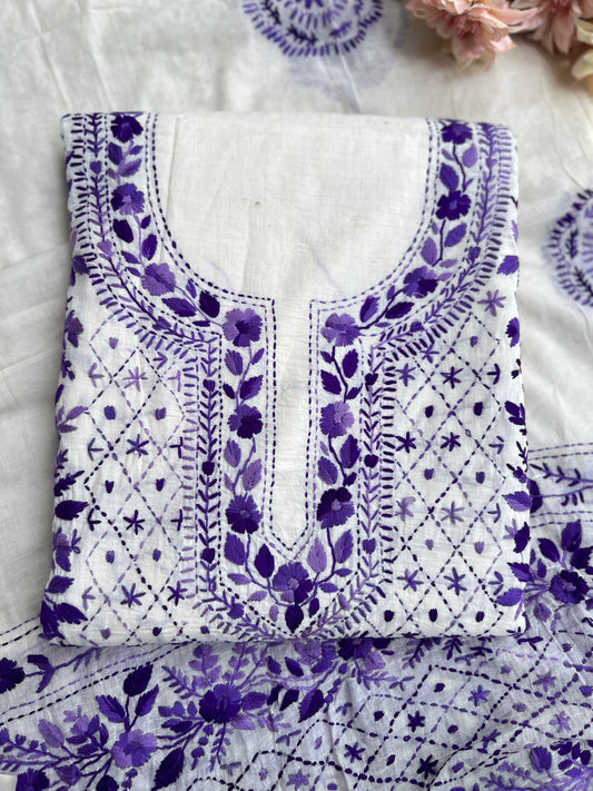 Royal Violet Embroidered Cotton Suit Sset