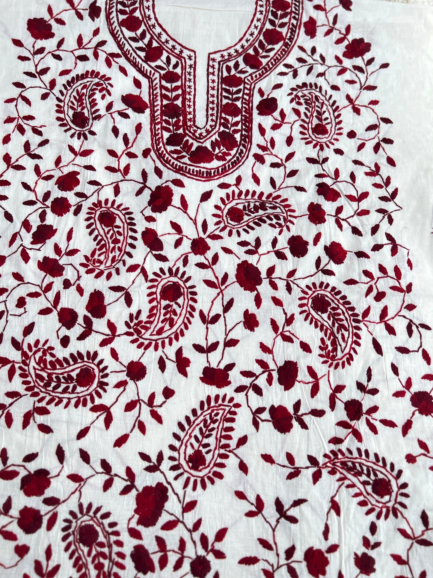 Ivory and Maroon  Hand Embroidered Cotton suit