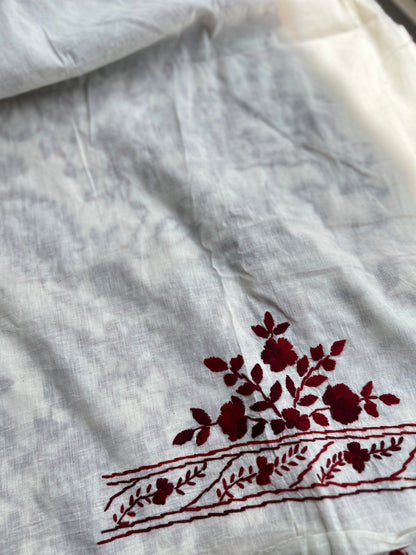 Ivory and Maroon  Hand Embroidered Cotton suit