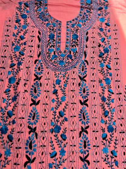 Pink Blossom Embroidered Cotton Suit