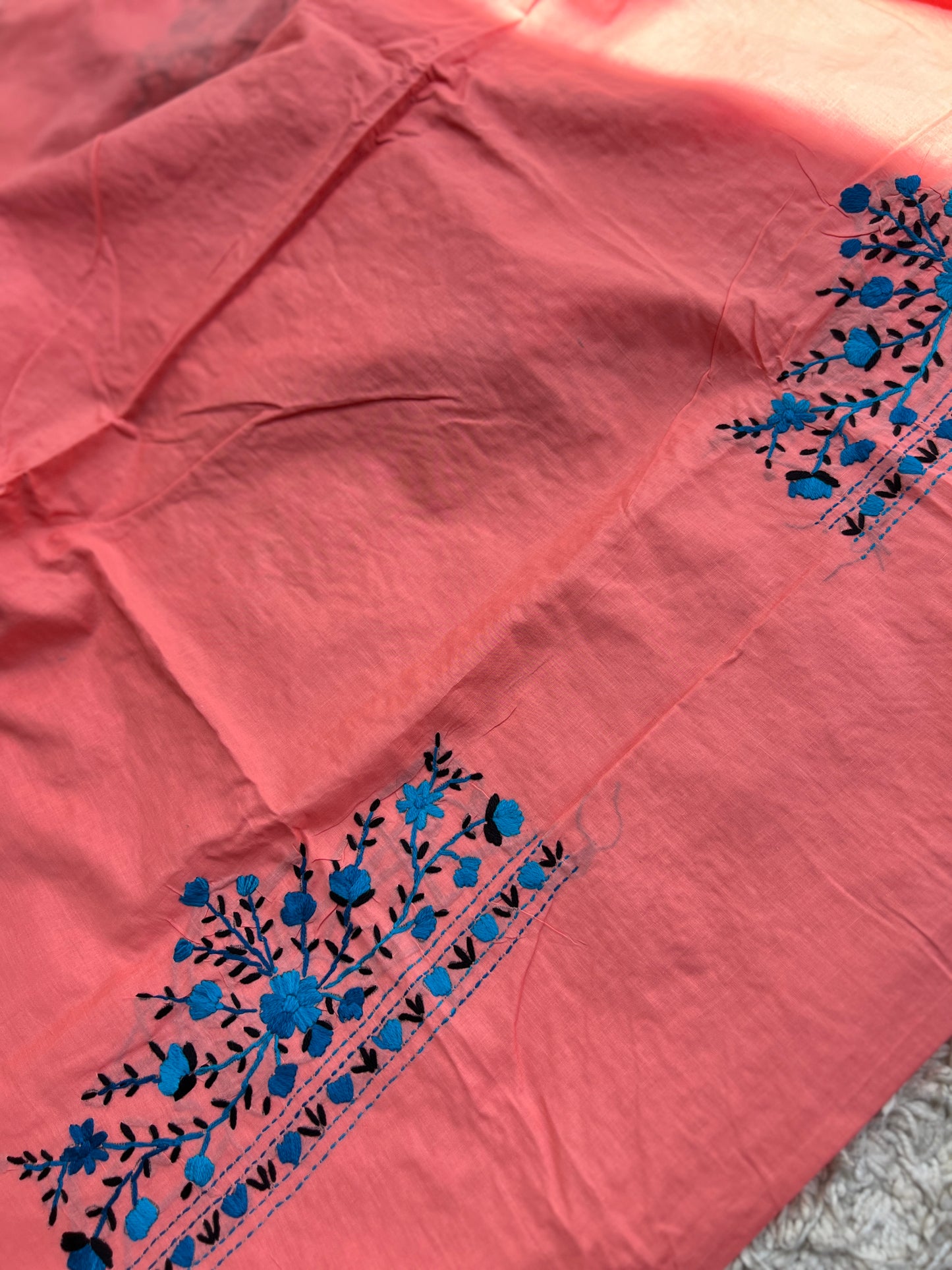 Pink Blossom Embroidered Cotton Suit