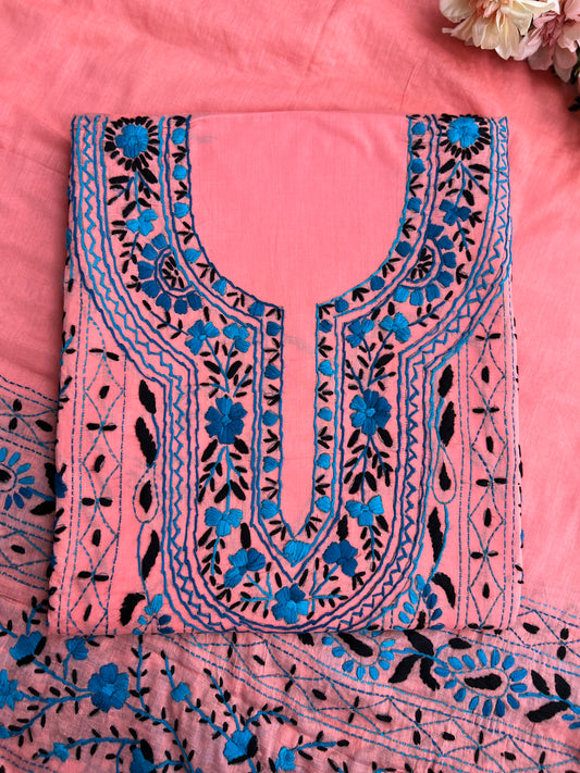 Pink Blossom Embroidered Cotton Suit