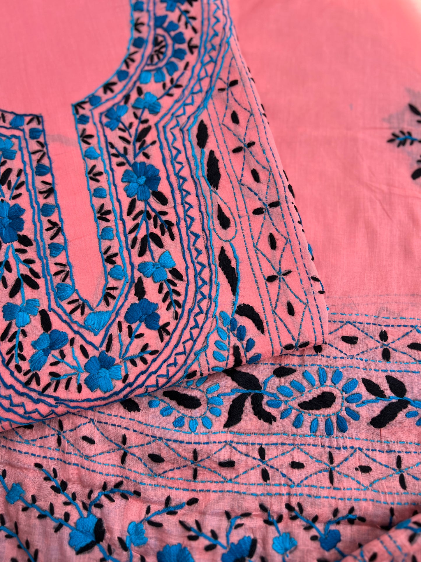 Pink Blossom Embroidered Cotton Suit