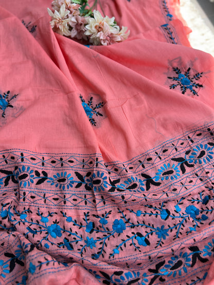Pink Blossom Embroidered Cotton Suit