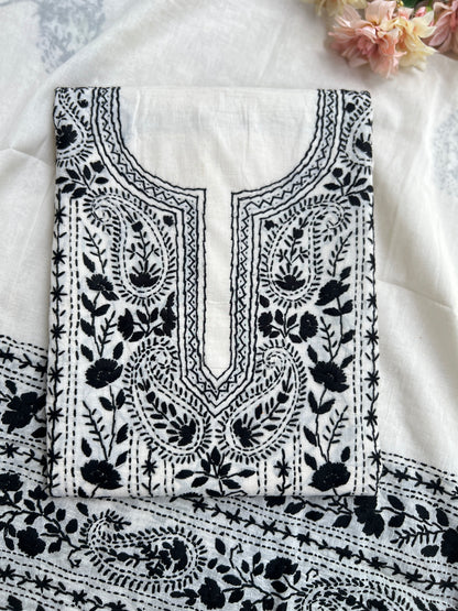 Black & White  green Hand Embroidered Cotto suit