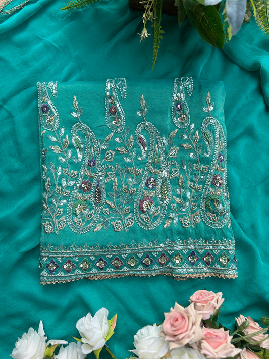Radiant Teal Shimmer Silk Suit with Chiffon Dupatta