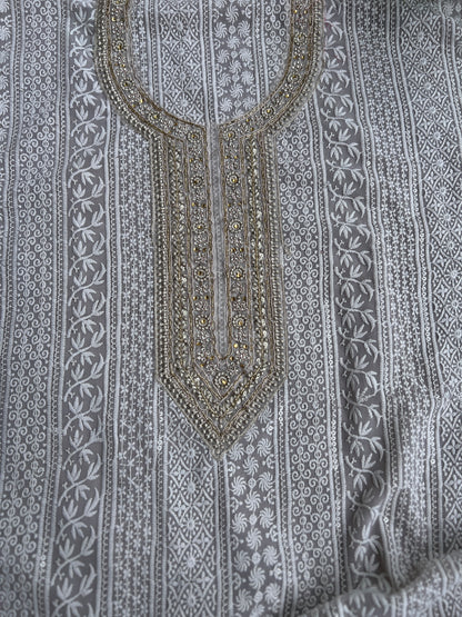 Grey Hand Embroidered Chikankari Salwar suit
