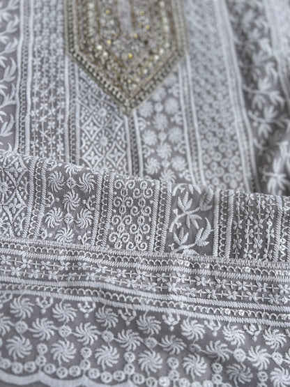 Grey Hand Embroidered Chikankari Salwar suit