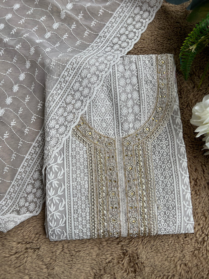 Grey Hand Embroidered Chikankari Salwar suit