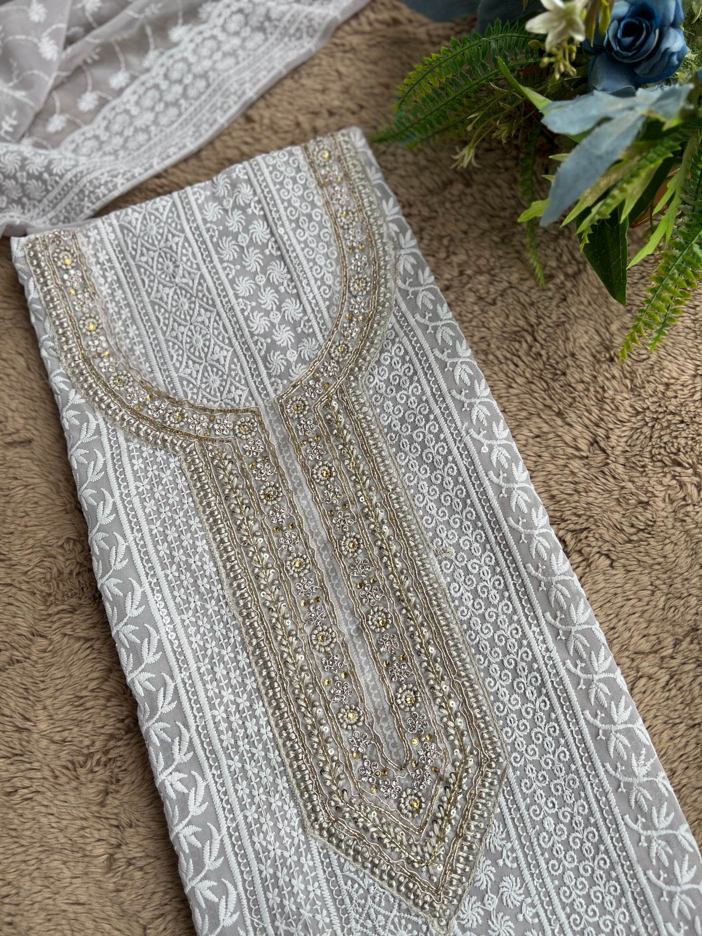 Grey Hand Embroidered Chikankari Salwar suit