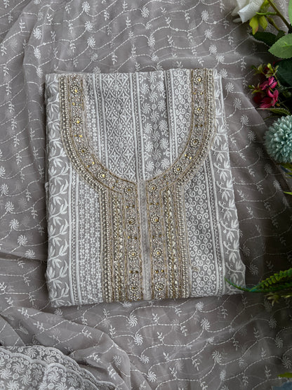 Grey Hand Embroidered Chikankari Salwar suit