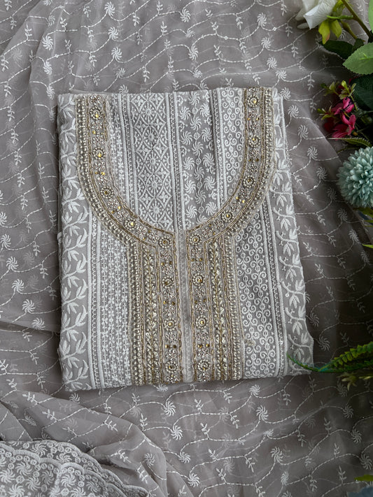 Grey Hand Embroidered Chikankari Salwar suit
