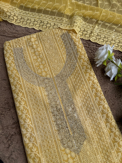 Elegant Mustard Georgette Chikanakari Salwar suit
