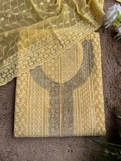 Elegant Mustard Georgette Chikanakari Salwar suit