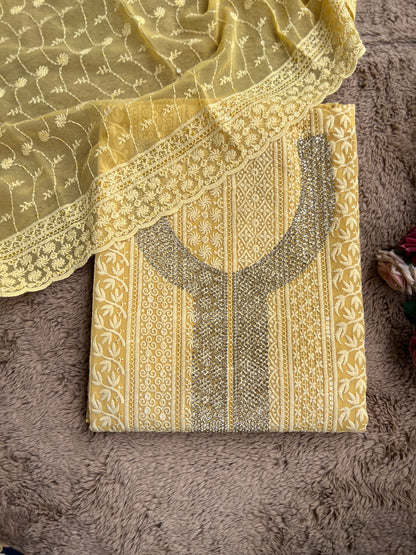 Elegant Mustard Georgette Chikanakari Salwar suit