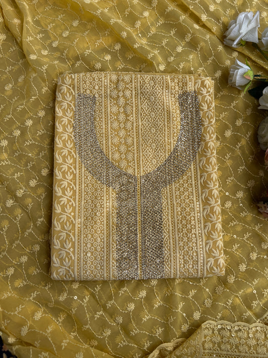 Elegant Mustard Georgette Chikanakari Salwar suit