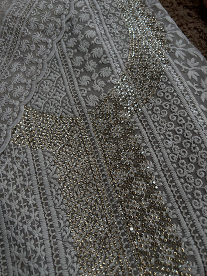 Elegant Grey Georgette Chikanakari Salwar suit