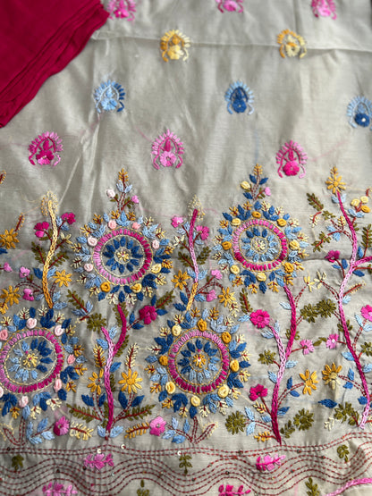Silver Grey Chanderi Silk Floral Embroidery