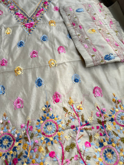 Silver Grey Chanderi Silk Floral Embroidery