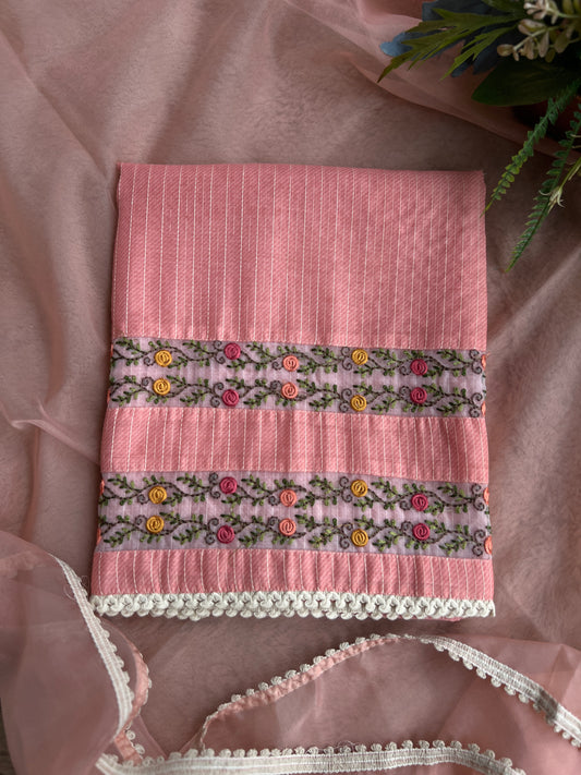 Elegant Peach Maheshwari Silk Suit with Hand Embroidery