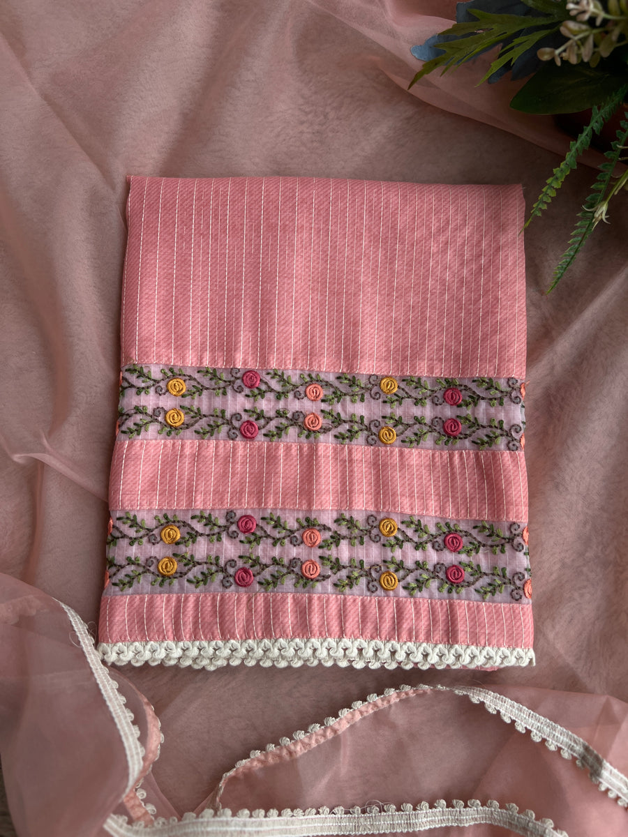 Elegant Peach Maheshwari Silk Suit with Hand Embroidery