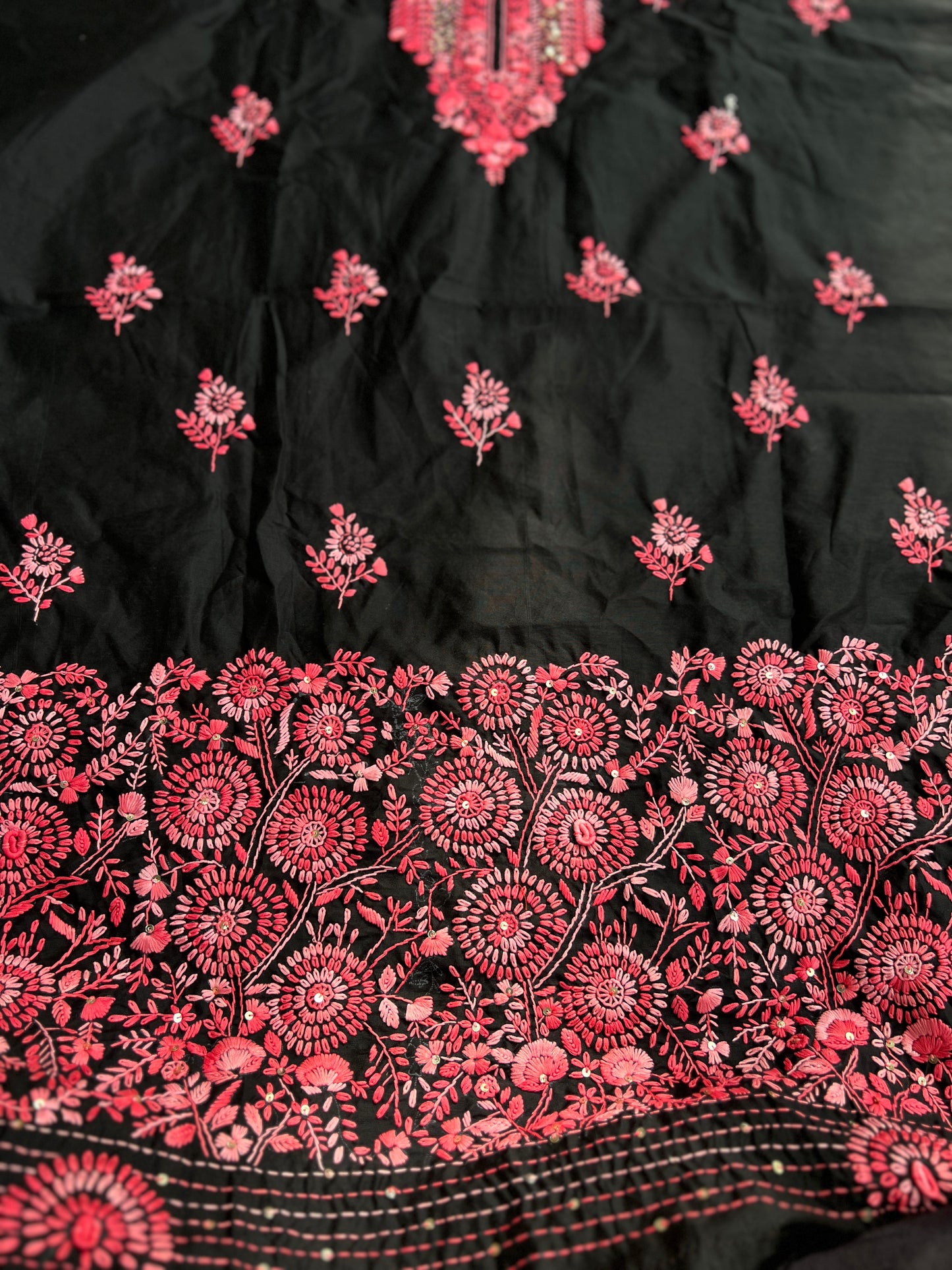 Jet Black Hande Embroidered Chanderi Silk