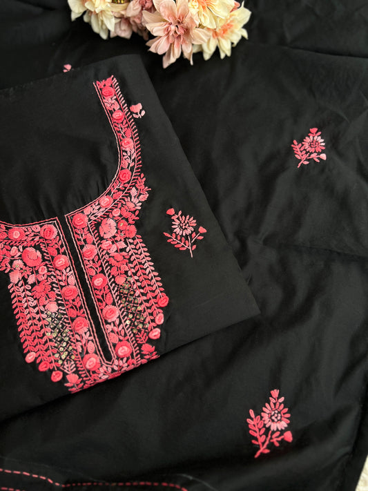 Jet Black Hande Embroidered Chanderi Silk